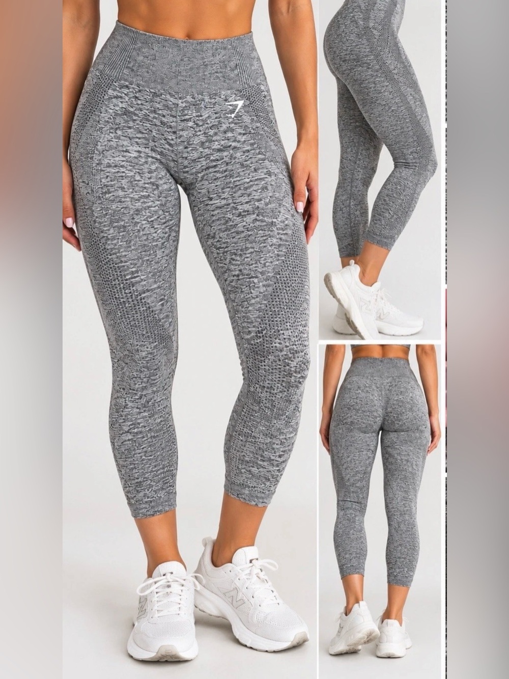 Gymshark Vital Seamless 2.0 Leggings L Smokey Grey Marl Cropped NWOT